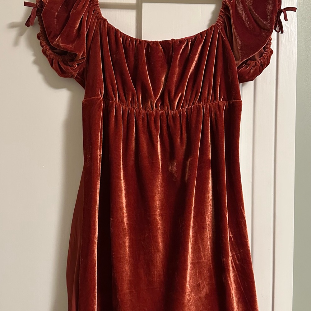 Velvet Mini Dress in Burnt Orange